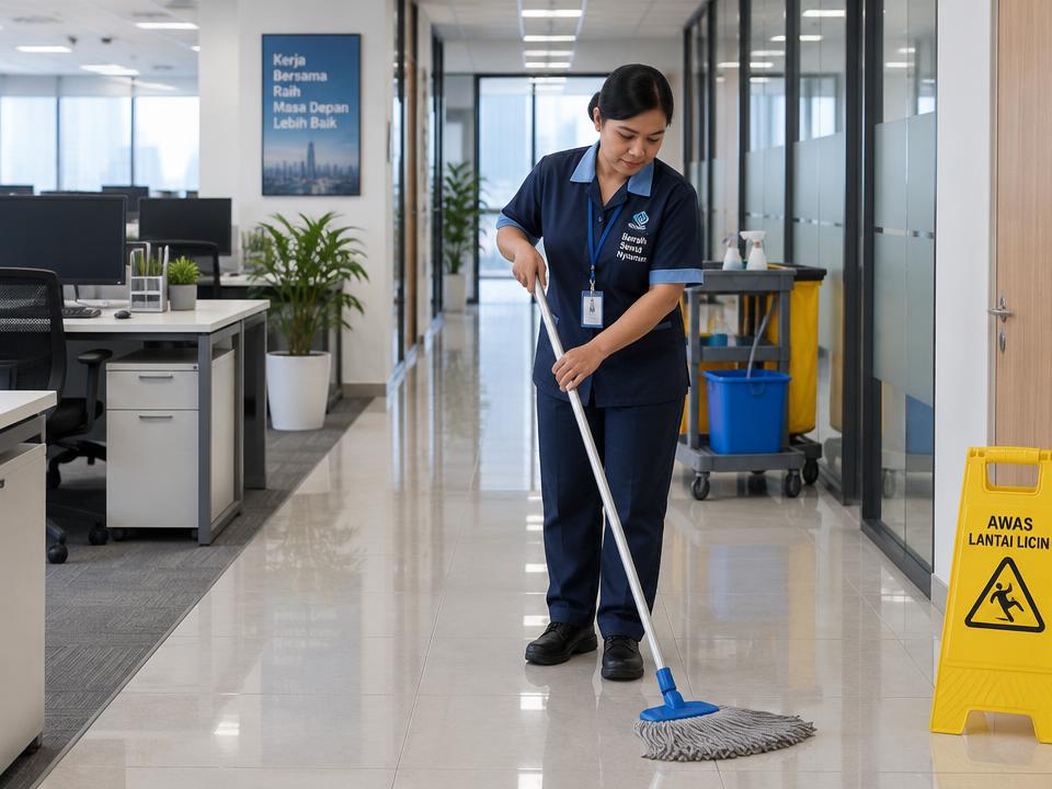 Office boy harian menjaga kebersihan area kerja